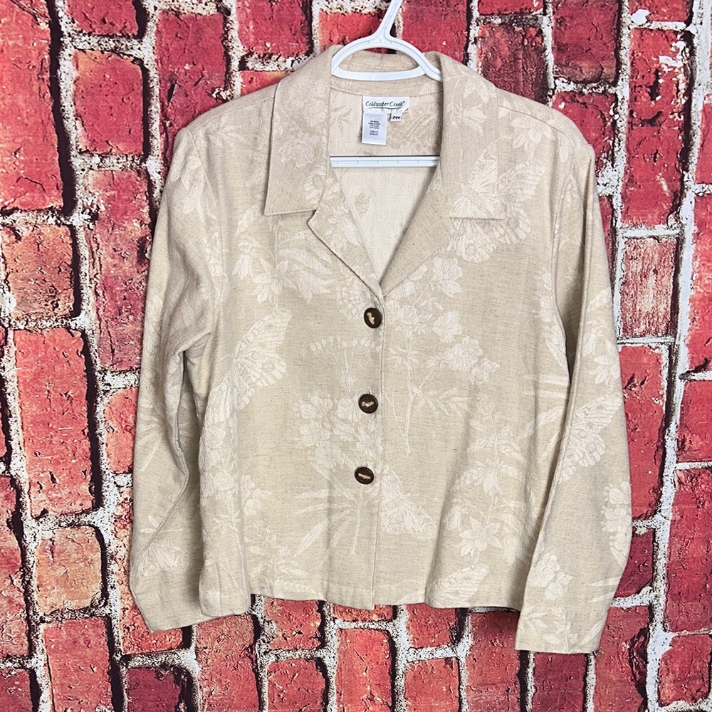 Vintage Coldwater Creek Linen Blend Floral Jacket Blazer Petite Medium PM - Picture 2 of 14